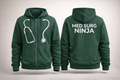 Zip Hoodie — Subtle MED SURC NINJA Back Embroidered Casual Zip-Up