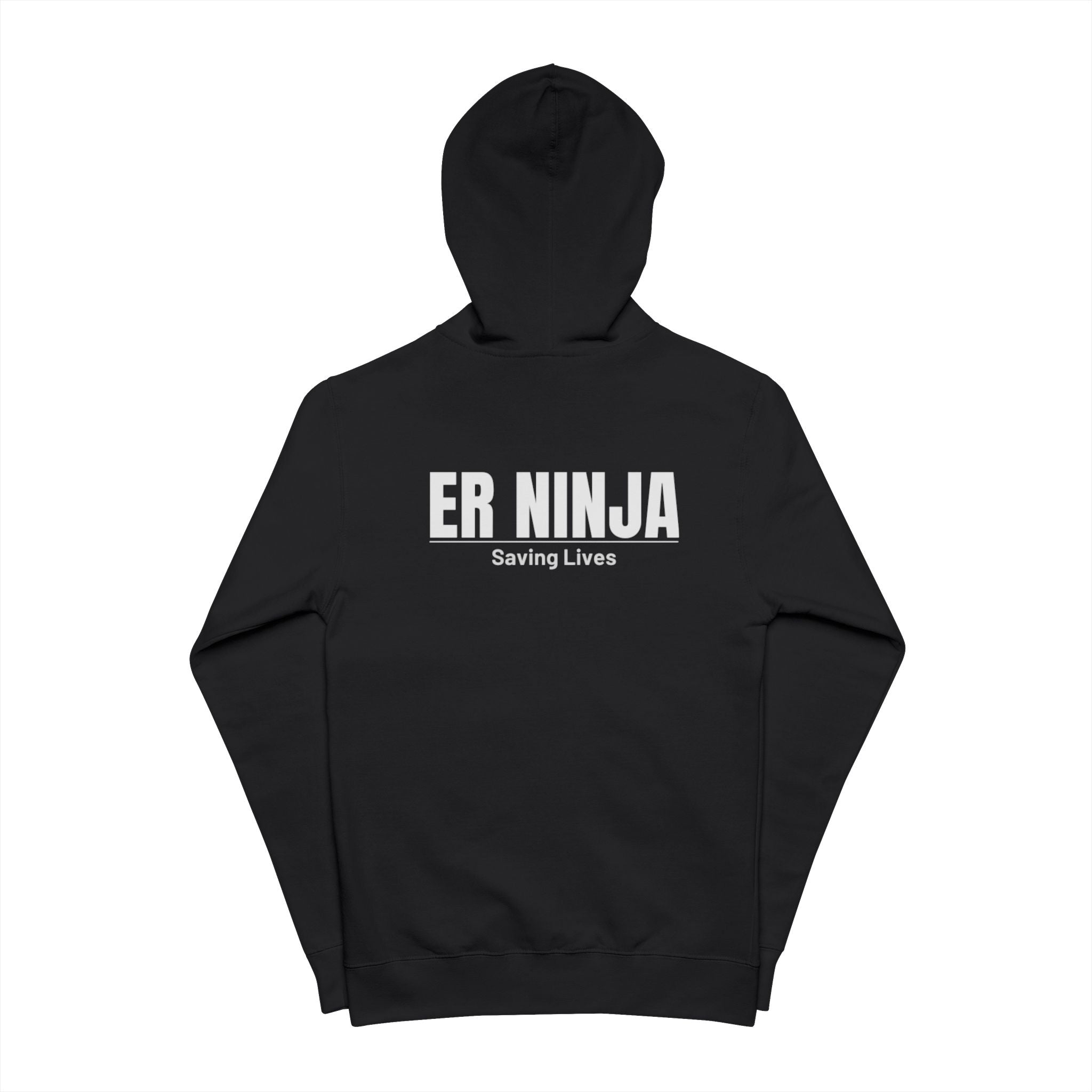 ER Ninja Fleece Zip-Up Hoodie — Stethoscope Graphic, "Saving Lives" Back Print