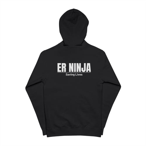 ER Ninja Fleece Zip-Up Hoodie — Stethoscope Graphic, "Saving Lives" Back Print